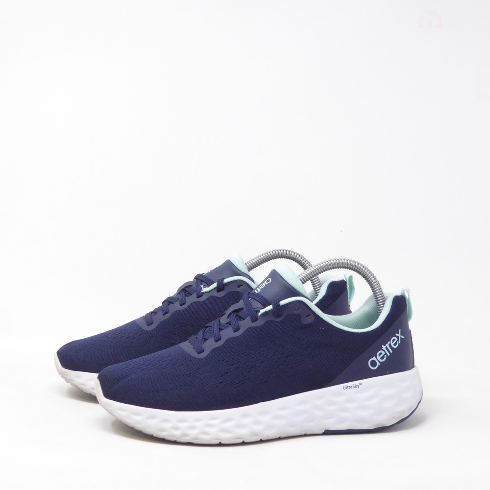 Aetrex Women Running Shoes Navy Blue Danika UltraSky Orthotic Sneakers 8.5